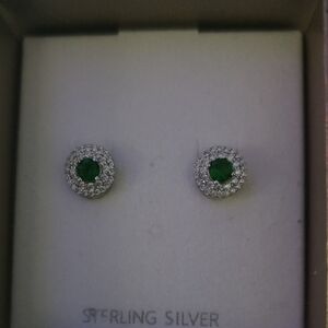 Elegant Green and Silver Stud Earrings